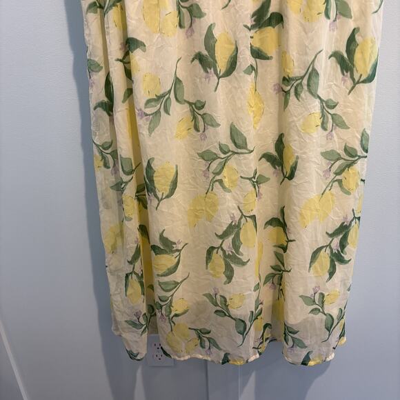 NWT Lemon Print Midi Dress Women 18 Yellow Vero Moda Curve Sheer Flutter Sleeve - Picture 4 of 16